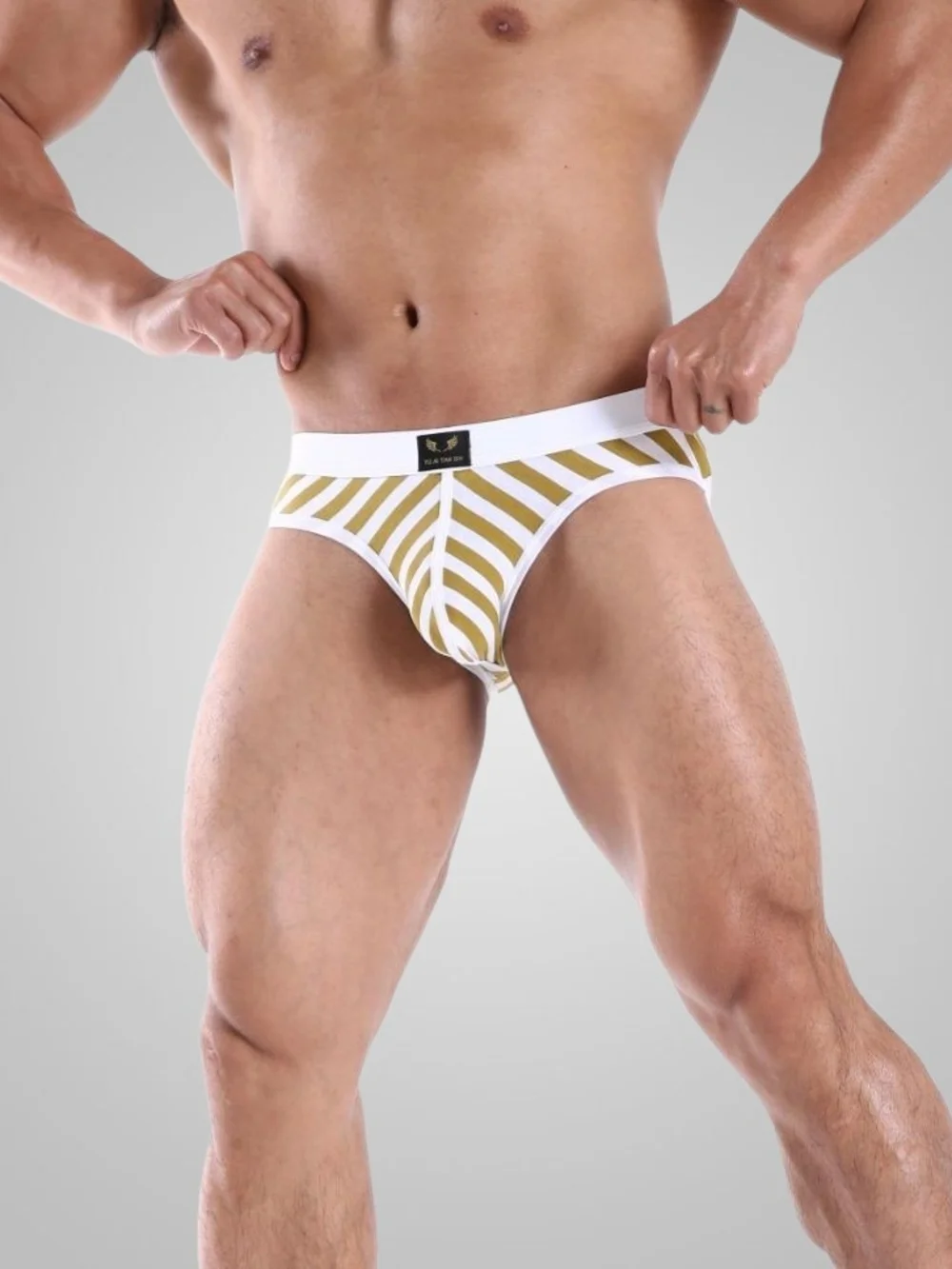 Men's Striped Gold & White Briefs - Premium Comfort